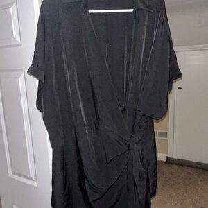 Black Tie-Front Kimono style shirt